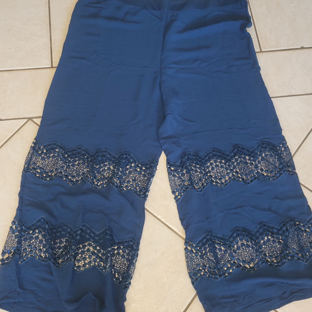 Colleen Lopez Womens Size XXL Navy Blue Wide Leg Crochet Pull On Pants New NWT